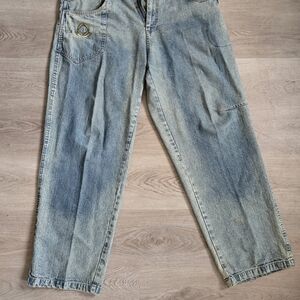 Blue Straight-Leg Jeans with Faded Finish